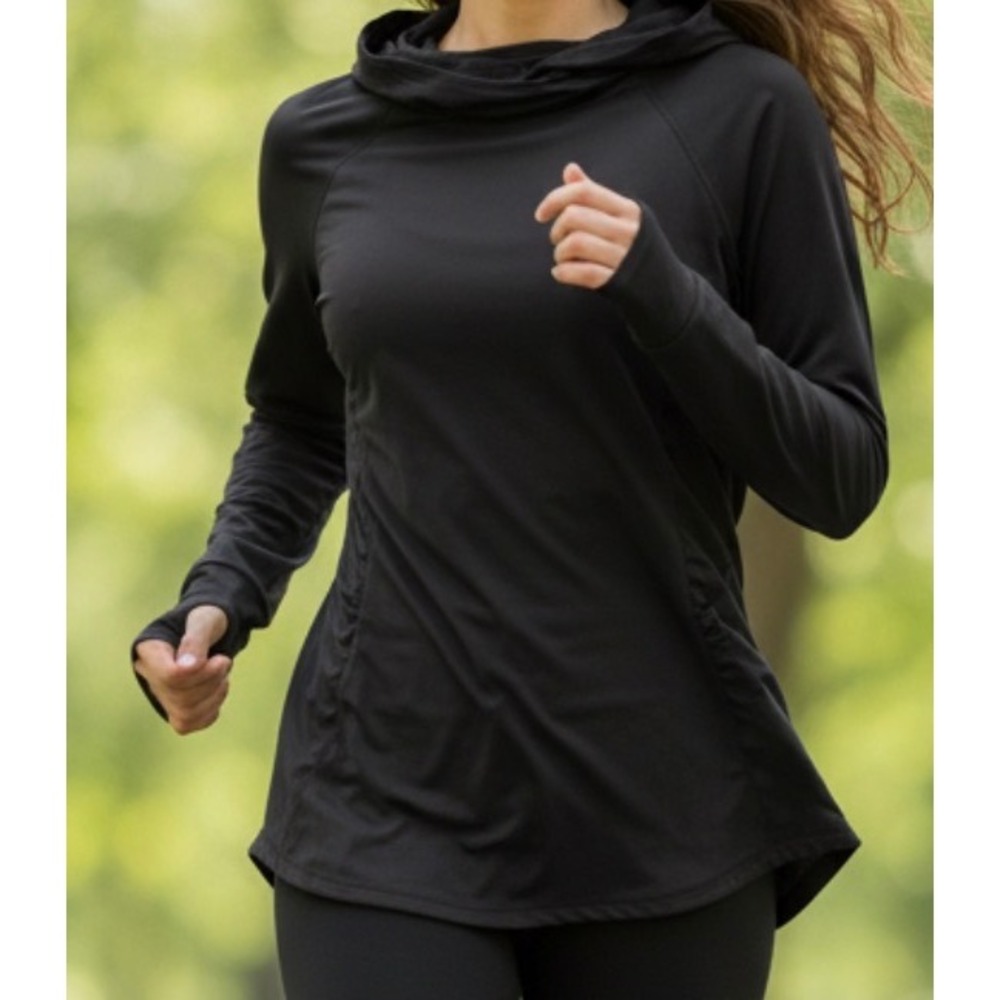 90 Degree by Reflex Womens Black Hooded Long Sleeve Activewear Top Small